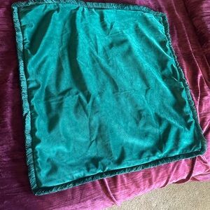 Emerald Velvet Pillow Cover • 22x22 • Fringe Trim • Luxe Style